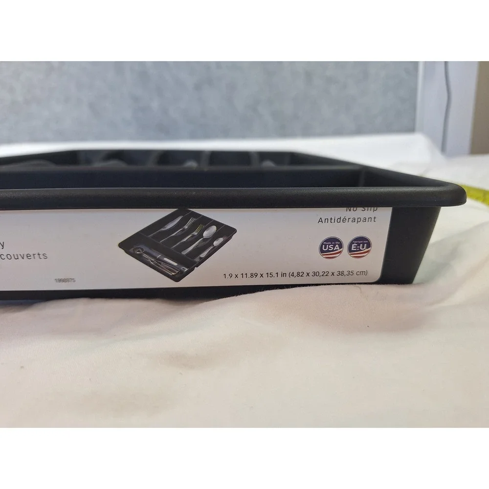 Rubbermaid Large Cutlery Tray Black Silverware Drawer Organizer 6 Compartment